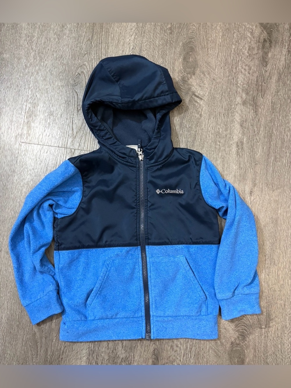 Columbia Fleece Jacket Boys XS 6/7 Blue Logo Rugged Ridge Hooded Full Zip Play